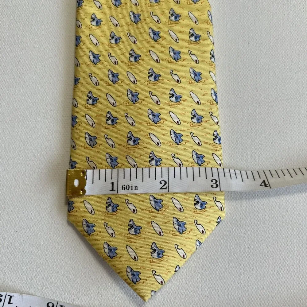 Sharks & Surfboards Silk Necktie Yellow Blue Tommy Hilfiger Funny Beach Coastal
